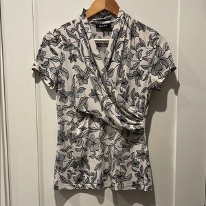 DKNY - Women’s Floral Print Faux Wrap Top